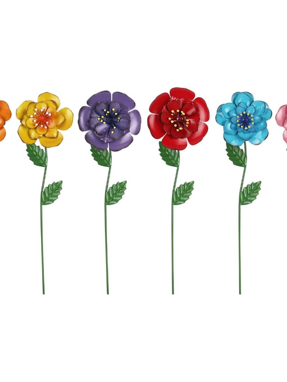 Garden Decor for Outside, Set of 6 Metal Flowers Decorative Garden Stakes for Sp